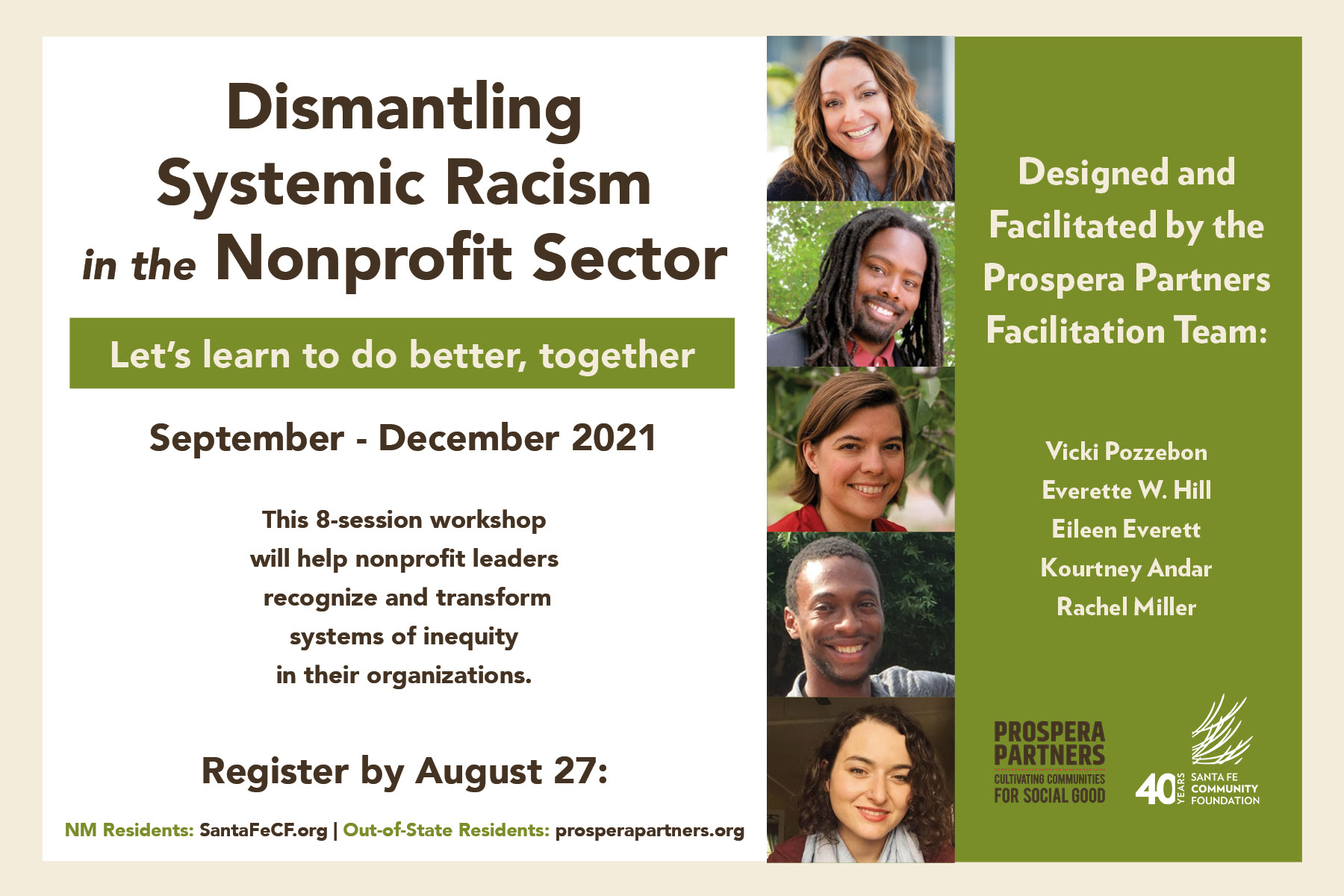 A poster advertising a 2021 workshop on "Dismantling Racism in the Nonprofit Sector"