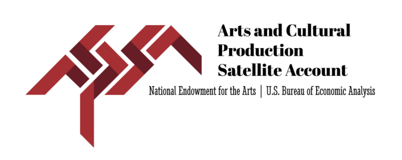 A logo from the National Endowment for the Arts and the U.S. Bureau of Economic Analysis with the words "Arts and Cultural Production Satelline Account"